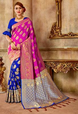 Pink Woven Banarasi Saree With Blouse 1