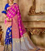 Pink Woven Banarasi Saree With Blouse