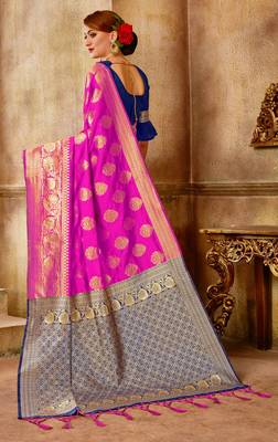 Pink Woven Banarasi Saree With Blouse 2