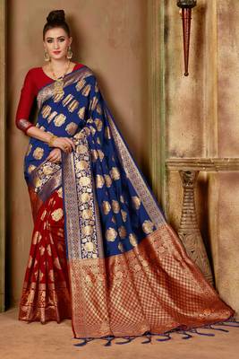 Blue Woven Banarasi Saree With Blouse 1