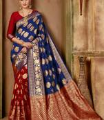 Blue Woven Banarasi Saree With Blouse