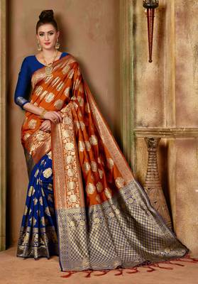Orange Woven Banarasi Saree With Blouse 1