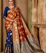 Orange Woven Banarasi Saree With Blouse