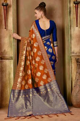 Orange Woven Banarasi Saree With Blouse 2