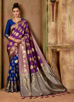 Purple  Woven Banarasi Saree With Blouse 1