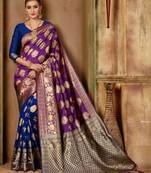 Purple  Woven Banarasi Saree With Blouse