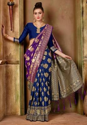 Purple  Woven Banarasi Saree With Blouse 2