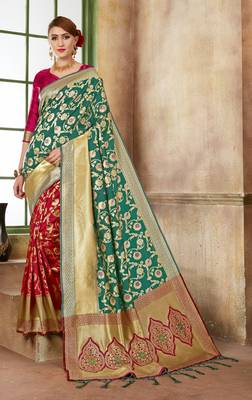 Green Woven Banarasi Saree With Blouse 1