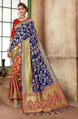 Blue Woven Banarasi Saree With Blouse 1