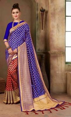 Blue Woven Banarasi Saree With Blouse 1