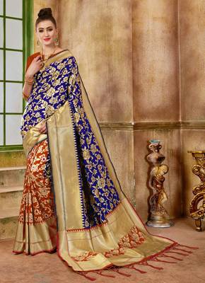 Blue Woven Banarasi Saree With Blouse 1
