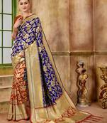 Blue Woven Banarasi Saree With Blouse