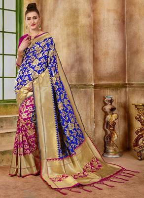 Blue Woven Banarasi Saree With Blouse 1