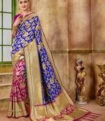 Blue Woven Banarasi Saree With Blouse