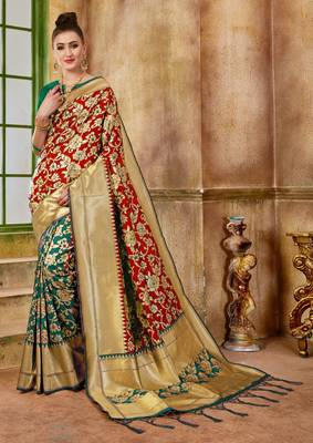 Red Woven Banarasi Saree With Blouse 1