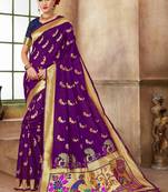 Purple Woven Silk Blend Saree With Blouse