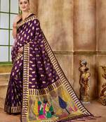 Purple Woven Silk Blend Saree With Blouse