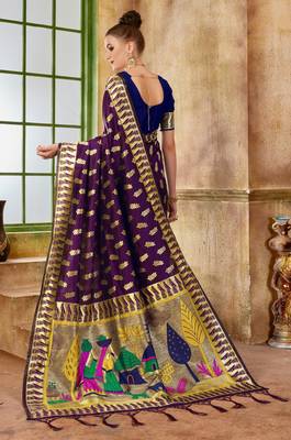 Purple Woven Silk Blend Saree With Blouse 2