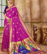 Pink Woven Silk Blend Saree With Blouse