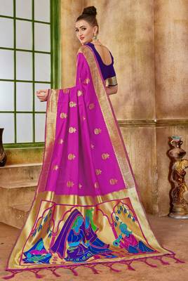 Pink Woven Silk Blend Saree With Blouse 2
