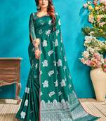 Green Woven Banarasi Saree With Blouse