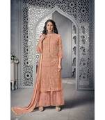 Peach Embroidered Net Semi Stitched Salwar With Dupatta