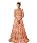 peach embroidered net semi stitched salwar with dupatta