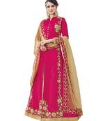 pink embroidered net semi stitched salwar with dupatta