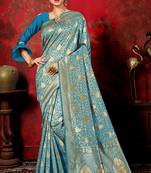 Turquoise Woven Banarasi Saree With Blouse
