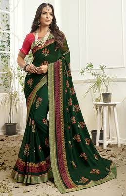 Green Printed Georgette Saree With Blouse 1