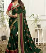 Green Printed Georgette Saree With Blouse