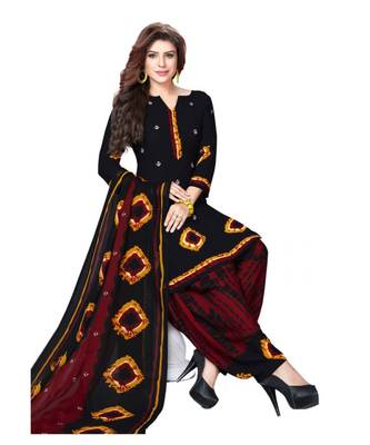 Black Batik Synthetic Unstitched Salwar With Dupatta 1