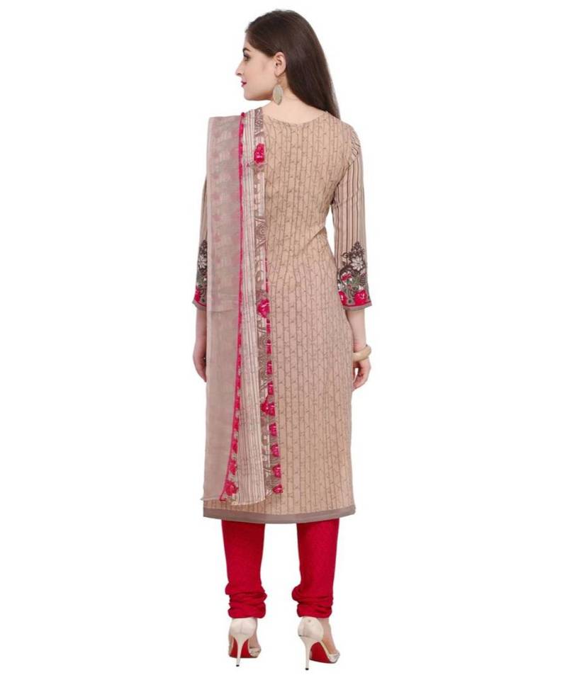 Beige Floral Print Synthetic Unstitched Salwar With Dupatta