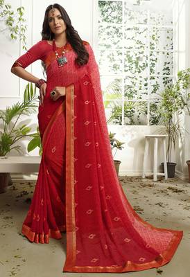 Red Printed Georgette Saree With Blouse 1
