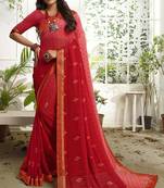 Red Printed Georgette Saree With Blouse