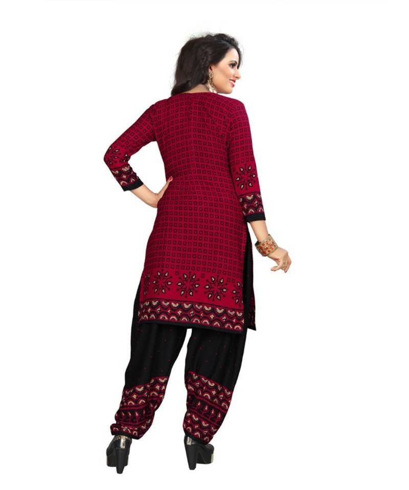 Maroon Abstract Print Crepe Unstitched Salwar With Dupatta