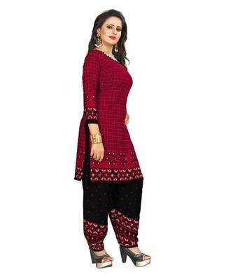 Maroon Abstract Print Crepe Unstitched Salwar With Dupatta 4