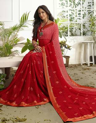 Red Printed Georgette Saree With Blouse 2