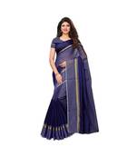 Blue Woven Cotton Saree With Blouse