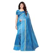 Turquoise Woven Cotton Saree With Blouse
