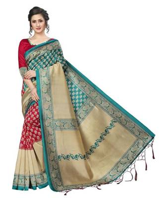 Multicolor Printed Art Silk Saree With Blouse 1