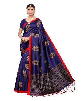 Blue Printed Cotton Silk Saree With Blouse 1