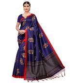 Blue Printed Cotton Silk Saree With Blouse