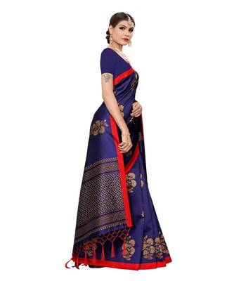 Blue Printed Cotton Silk Saree With Blouse 3