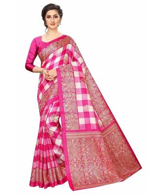 Pink Printed Art Silk Saree With Blouse 1