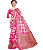 Pink Printed Art Silk Saree With Blouse