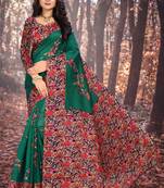 Green printed art silk sarees saree with blouse