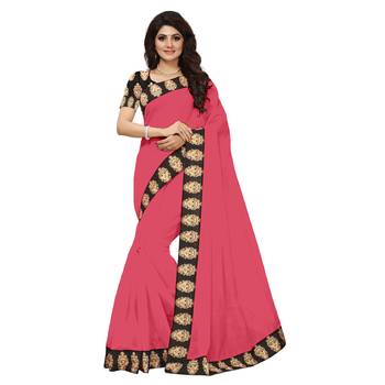pink plain Chanderi Cotton Kalamkari  saree with blouse 1