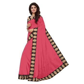 pink plain Chanderi Cotton Kalamkari  saree with blouse 2