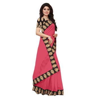 pink plain Chanderi Cotton Kalamkari  saree with blouse 3